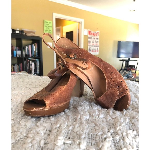 RARE Vtg Jeffery Campbell Handmade Cognac Leather Peep Toe Slingback Heels 9 - Picture 4 of 12